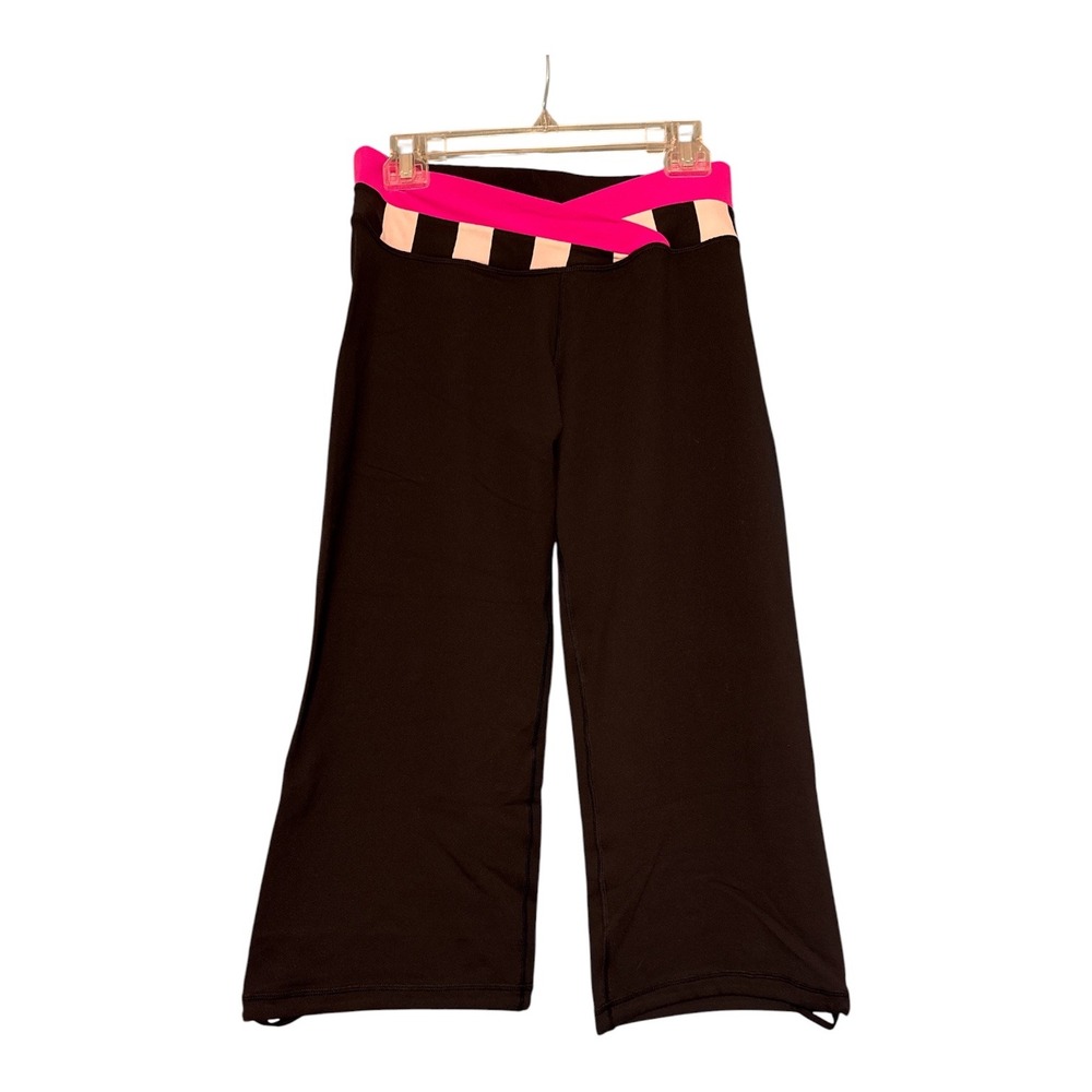 Lululemon Dharana Crop Pants Wide Leg Crossover Waist Yoga 8 Black Pink Y2K